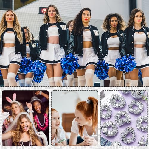 Lyrow 12 Pack Silver Disco Sequin Hair Scrunchies - Party Accessories