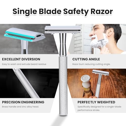 Keropy Safety Razor for Men - Single Blade with 10 Stainless Steel Blades