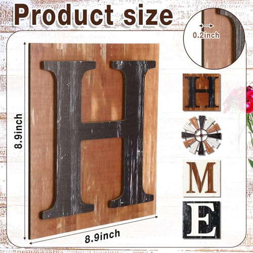Rustic 3D Wooden Farmhouse Wall Decor with Windmill - 4 Pcs