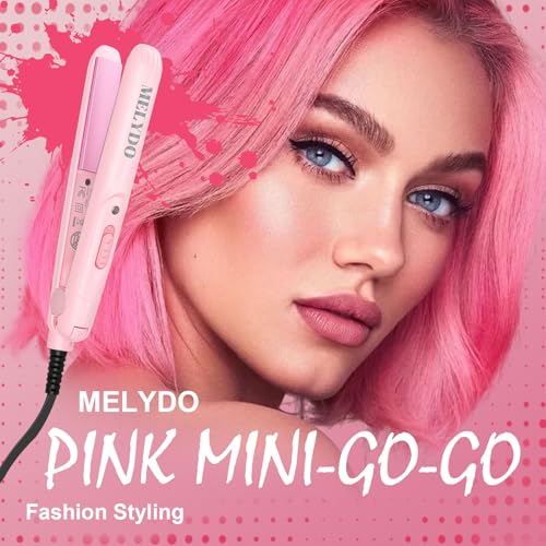 MELYDO Pink Mini Travel Flat Iron 0.7 Inch Hair Straightener & Curling Iron