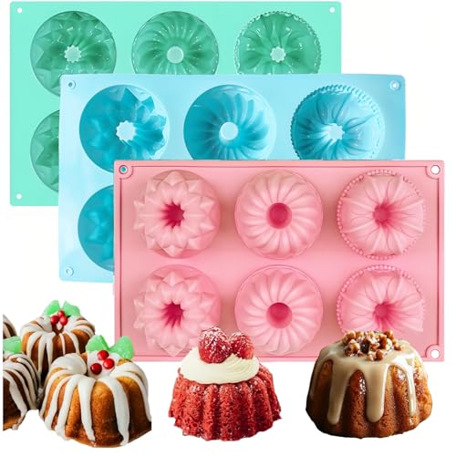 3-Pack Mini Fluted Cake Pan Set - Non-Stick Silicone Molds