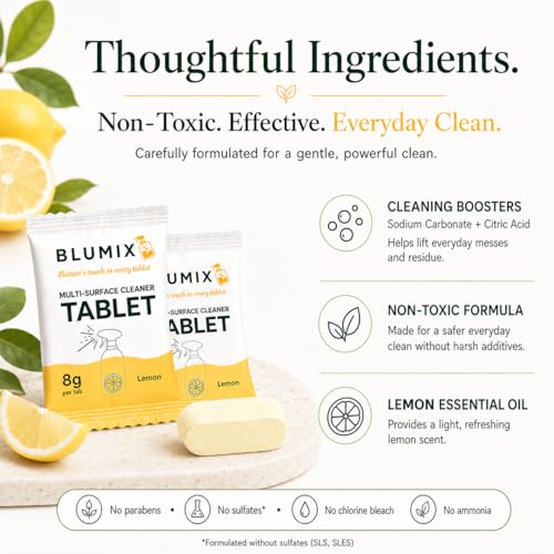 Blumix Eco-Friendly Multi-Surface Cleaner Tablets - 6 Count, Fresh Lemon Scent