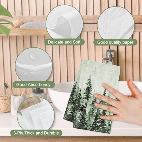 50 Pack Woodland Theme Guest Napkins - Watercolor Pine Trees