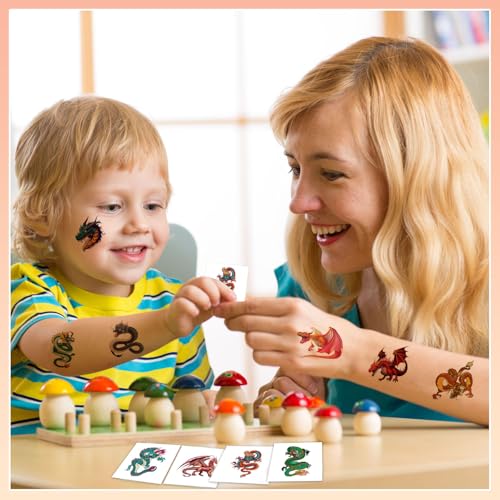 102 Pack Dragon Temporary Tattoos for Kids - Fun Birthday Party Supplies
