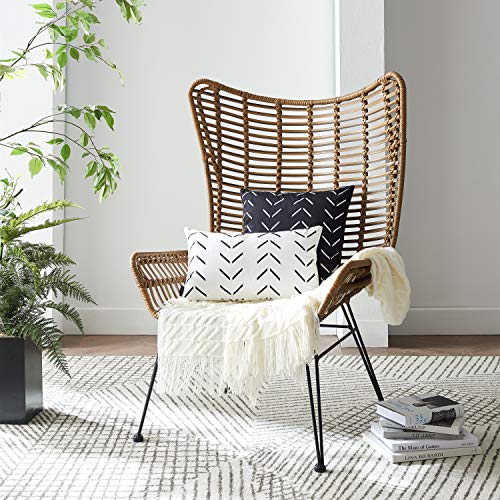 Set of 2 Black Boho Pillow Covers 16x16 inches with White Arrows