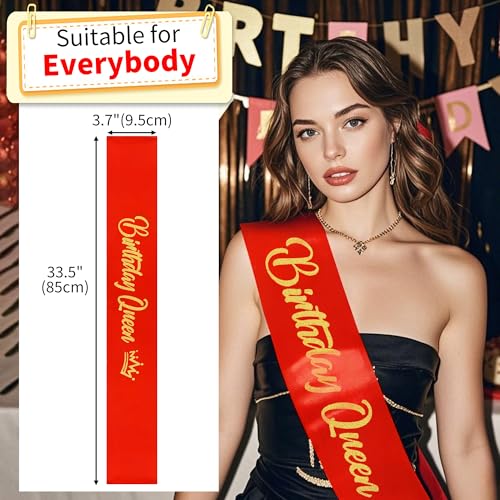 COCIDE Birthday Queen Sash for Women - Variation 004, Glitter Red & Gold
