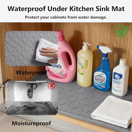 MateeyLife Waterproof Under Sink Mat 22" x 34" - Silicone Tray for Cabinet Protection