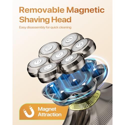 7D Head Shavers for Bald Men, Smooth Electric Razor for Head & Face, IPX7 Waterproof Wet/Dry Head Shaver, 5-in-1 Grooming Kit for Home & Travel, 120 Min, Gifts for Father's Day-Gunmetal Gold