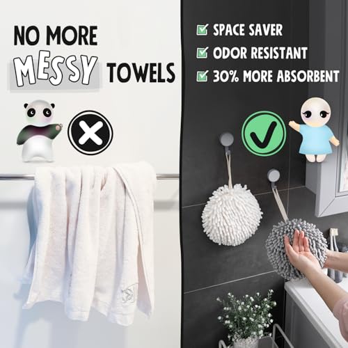 Sophie & Panda Fuzzy Ball Hand Towels - Smiley Hedgehog Set (2-Pack)
