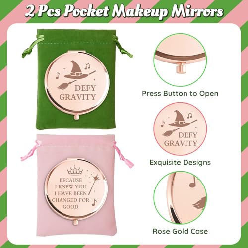 2-Piece Witch Pocket Mirror Set - Rose Gold Compact Makeup Mirror