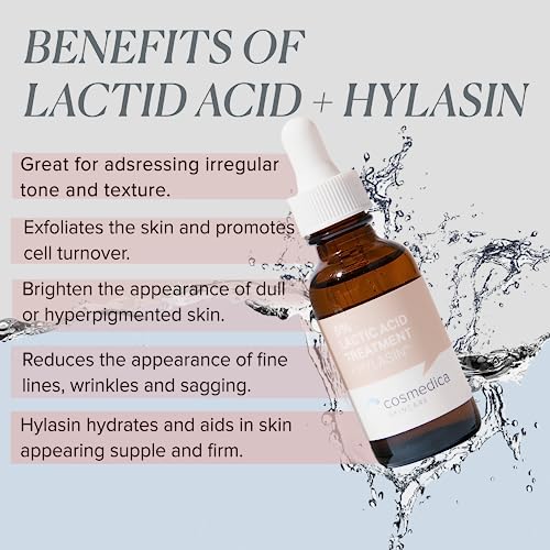 Cosmedica Skincare 5% Lactic Acid Treatment with Hyaluronic Acid - Gentle Exfoliator & Dark Spot Corrector for Radiant Skin