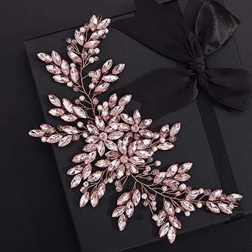 Pink Rhinestone Pearl Crystal Large Headband Hair Vine Bridal Accessory