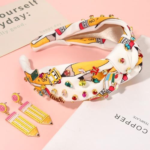 Teacher Knotted Headband - Back to School Pencil and Apple Print Accessory