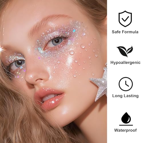 KIMIEYE White Silver Purple Body Glitter Gel Set for Raves & Festivals 1.7oz