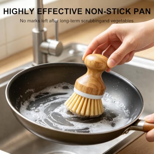 SetSail Bamboo Dish Scrub Brush 2 Pack - Ergonomic Kitchen Cleaning