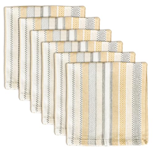 Beige Salsa Stripe Cloth Napkins, Set of 6 - Recycled Cotton, 18x18 in
