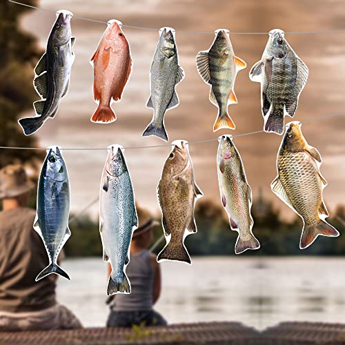 Gone Fishing Banner Decoration - 10 Realistic Paper Fish for Parties