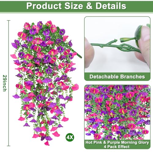4-Pack UV Resistant Artificial Hanging Flowers - Faux Petunias & Eucalyptus for Indoor/Outdoor Decor