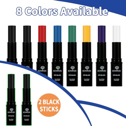 Bowitzki Water-Resistant Eye Black Stick for Sports & Face Makeup - 8 Colors