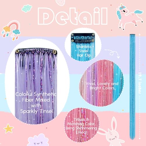 Mermaid Hair Tinsel Kit - 16 Clip-In Color Extensions for Kids