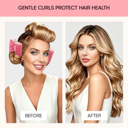 Togayu Pink Heatless Jumbo Velvet Hair Curlers Set for Overnight Styling