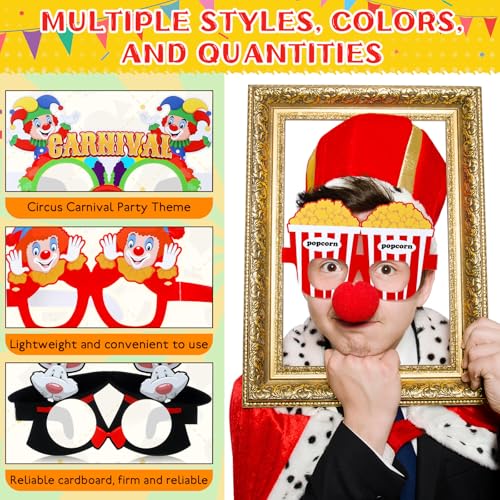 24 Pcs Circus Clown Glasses - Fun Party Favors for Birthdays