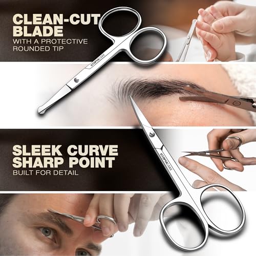 Utopia Care Silver Eyebrow & Nose Hair Scissors Pack of 4 - Precision Grooming Shears for Men & Women