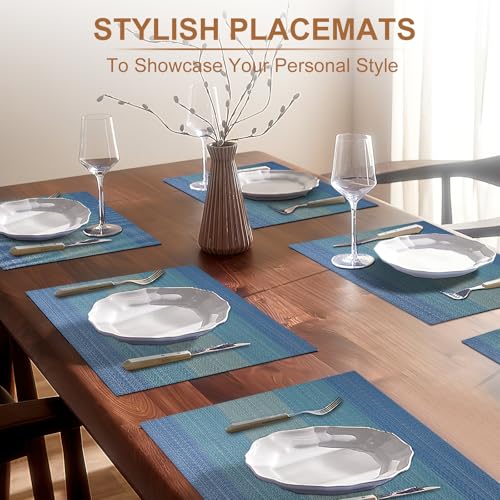 BETEAM Set of 4 Woven Vinyl Placemats - Washable, Durable Table Mats