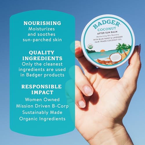 Badger Organic Coconut AfterSun Balm - 2 oz Tin for Sunburn Relief