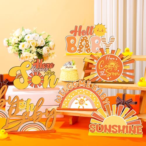 Here Comes the Son Baby Shower Decorations - 6 Pcs Wooden Centerpieces