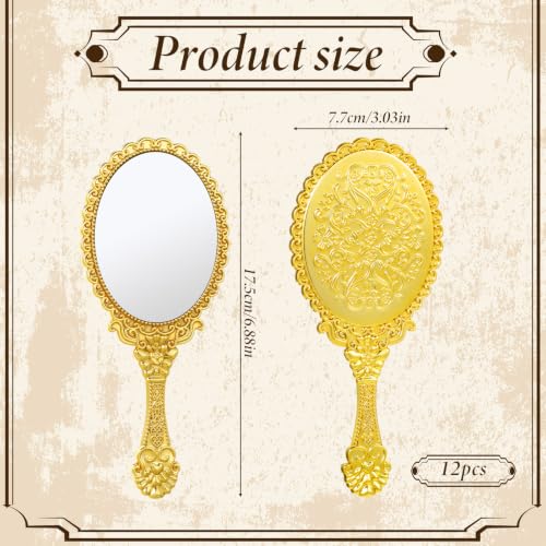 12 Pack Vintage Handheld Makeup Mirrors 6.88x3 Inches with Embossed Floral Pattern