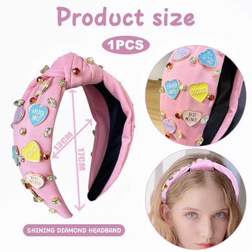 Pink Valentine Headband with Rhinestones & Heart Charms - Girls Women's Gift