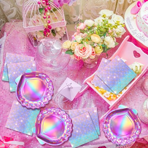 Gersoniel 40 Pcs Mermaid Party Plates & Napkins Set - Purple Seashell Design