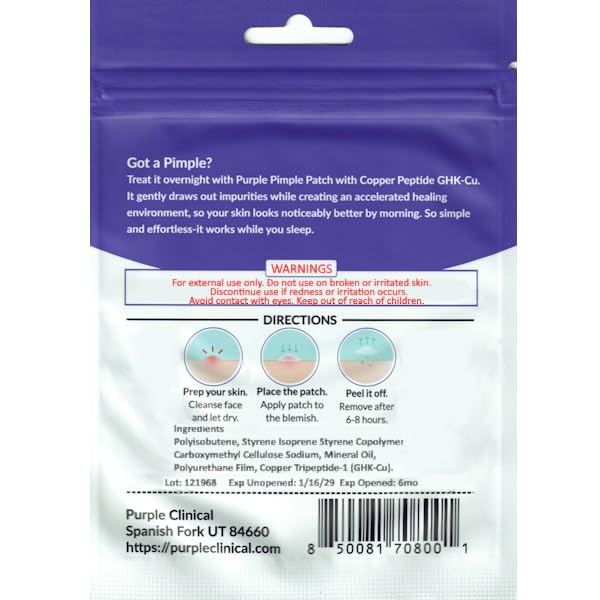 Hydrocolloid Pimple Patches with Copper Peptide for Acne Treatment
