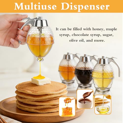 No-Drip Honey Dispenser 8 oz Glass Jar with Honeycomb Design