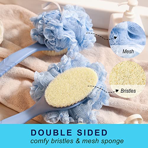 HONOMA 16in Shower Back Scrubber Brush with Nylon Bristles & Mesh Loofah - Curved Non-Slip Handle