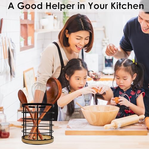360° Rotating Black Kitchen Utensil Holder - Large 5.2" x 6" Caddy