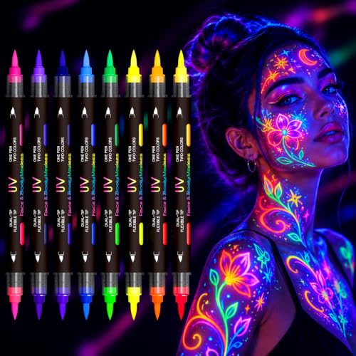 16 Colors Glow in The Dark Face Paint Markers - Black UV Neon Body Paint Pens