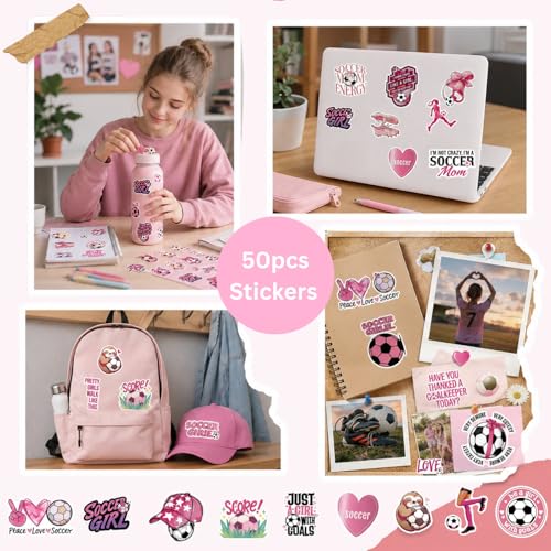 Nunubeo Pink Soccer Gift Set for Girls – Makeup Bag, 50 Stickers, Scrunchies & Bracelet