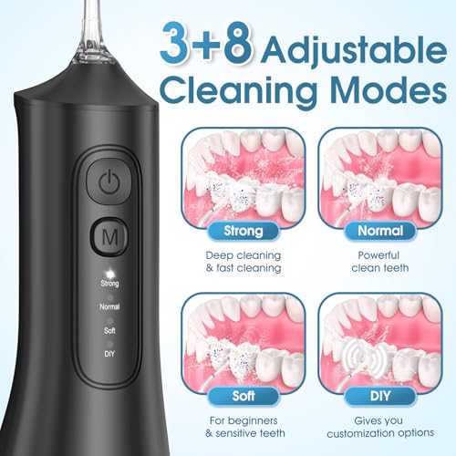 Cemobene Cordless Water Flosser, 300ML Portable Oral Irrigator with 6 Tips