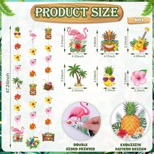 Tiamon Hawaiian Luau Party Hanging Decorations - 8 Pcs Aloha Banner Garland