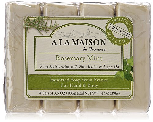 A LA MAISON Rosemary Mint Triple Milled Natural Hand Soap - Set of 4 Bars, 3.5 oz Each