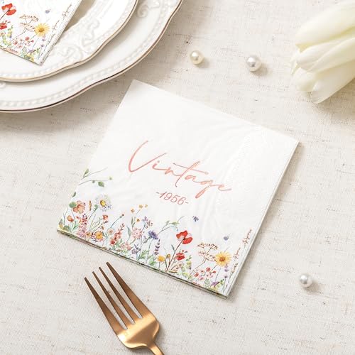 Floral 70th Birthday Napkins - 50-Count 3-Ply Vintage 1956