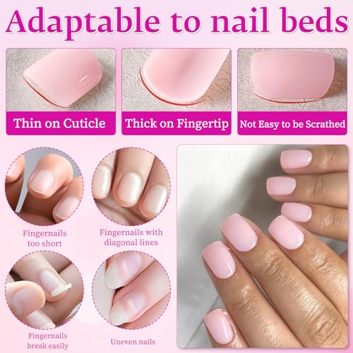 LuckForever Light Pink Short Square Press-On Nails 240pc Fake Nails for Manicure