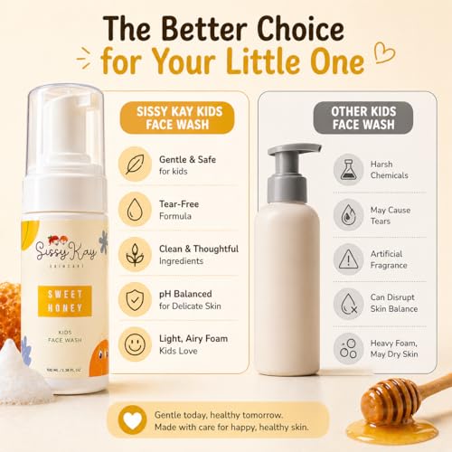 Sissy Kay Kids Foaming Face Wash, Natural Honey Cleanser for Sensitive Skin