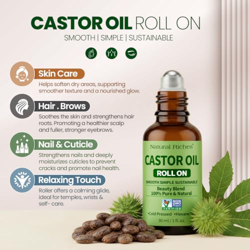 Cold Pressed Castor Oil Roll-On 1 fl oz - Hexane Free Glass Bottle