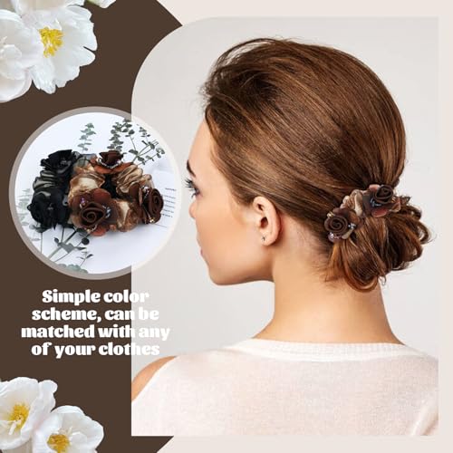 7-Piece Floral Mesh Rose Hair Scrunchies - Elegant Stretchy Hair Ties