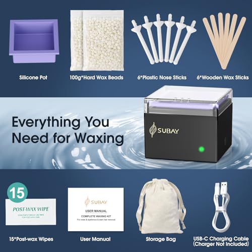 SUBAY Cordless Nose Wax Kit for Men & Women - Portable USB-C Wax Warmer
