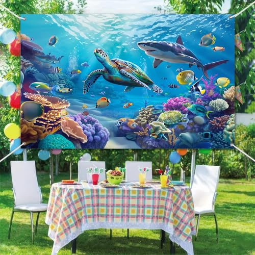 BlissYard Underwater World Banner | Marine Life Backdrop 71x43