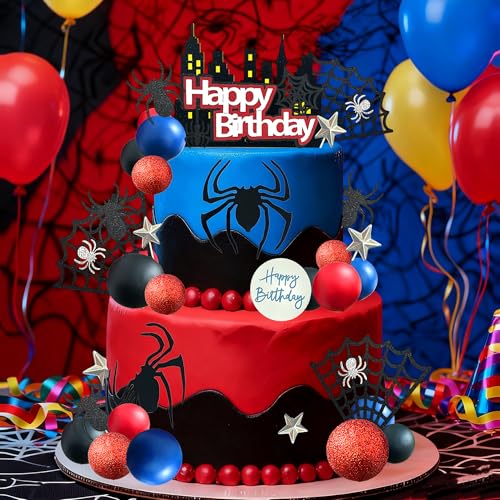 44PCS Spider Cake Decoration Set - Happy Birthday Topper for Boys